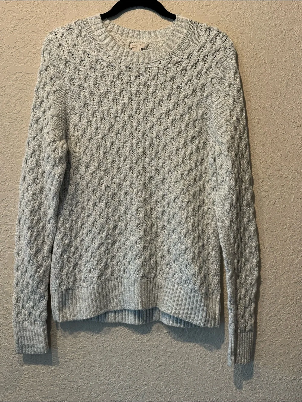 J. Crew Light Gray Cable-Knit Crewneck Sweater